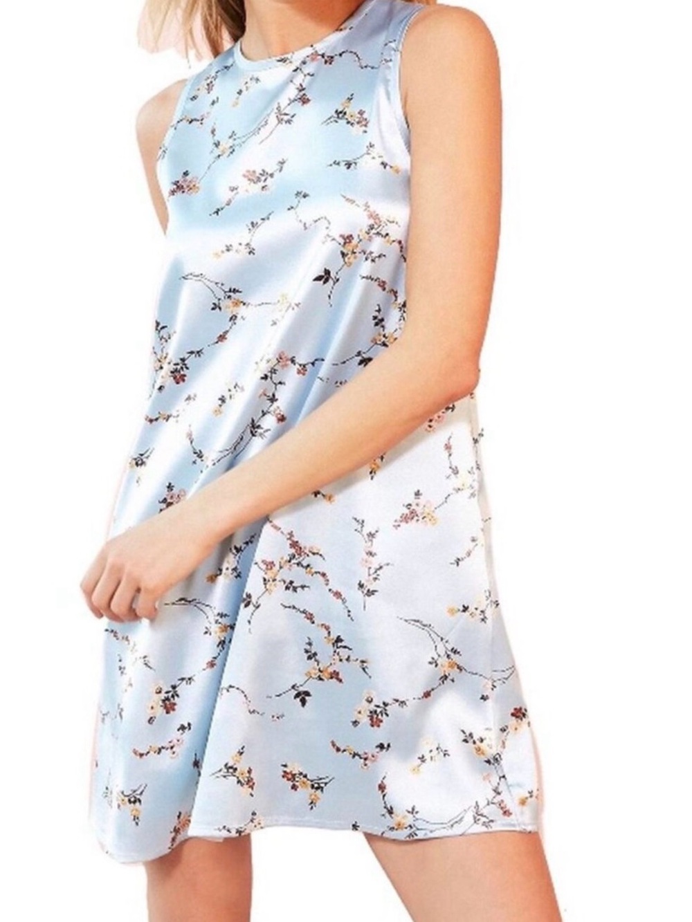 Sleeveless Satin Sleep Chemise - Light Blue Floral